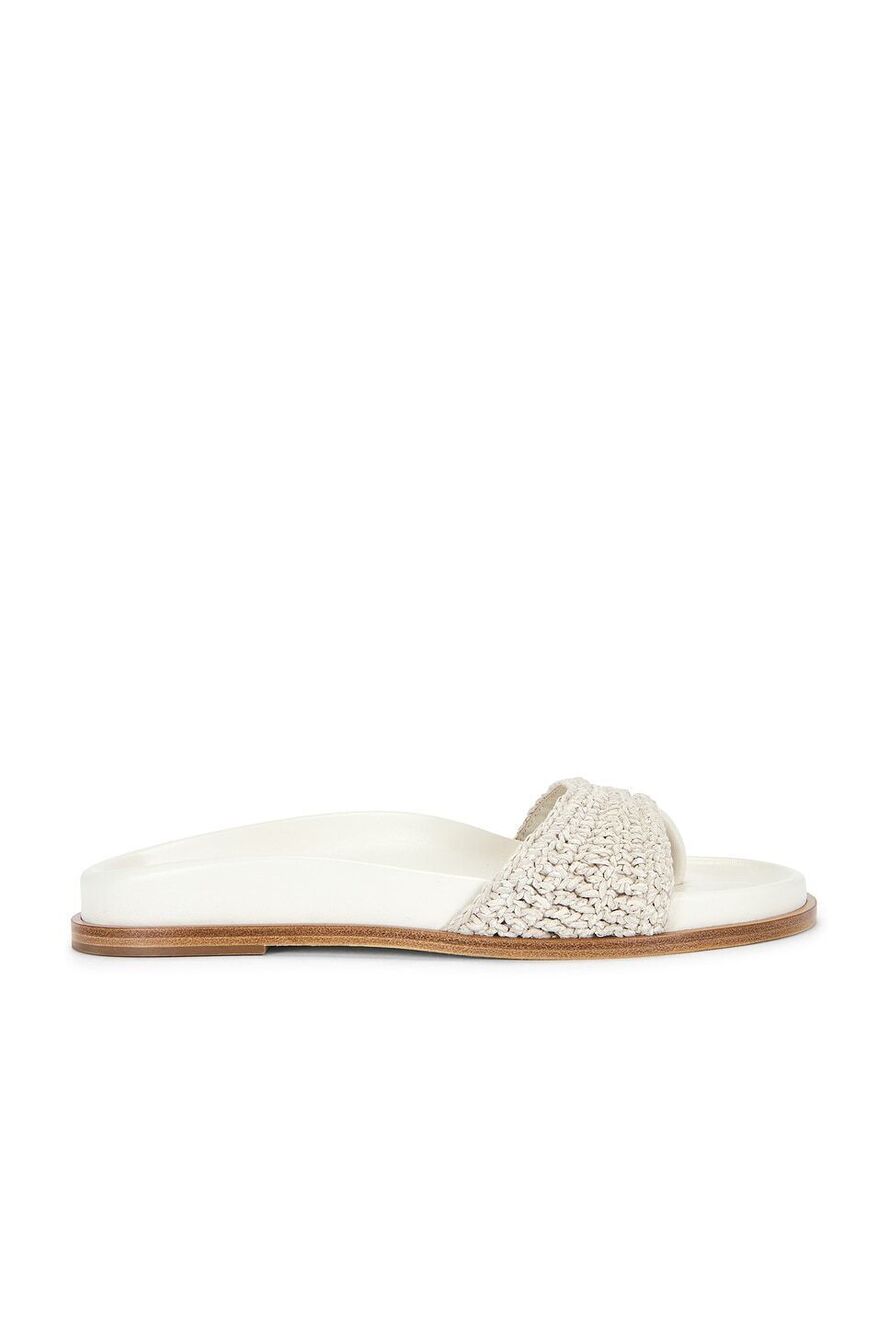 Magda Butrym Crochet Sandal in Cream white leather flat slip on crochet knit